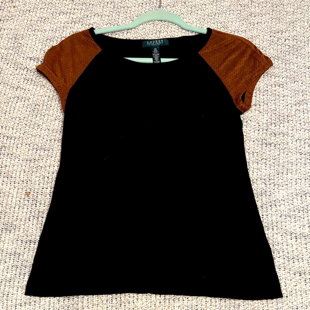 Classic & Sporty Ralph Lauren Black & Brown Raglan Sleeve Top PS